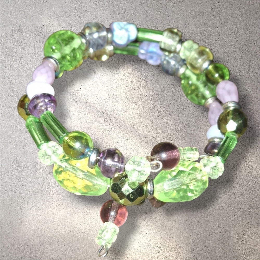 Pale Garden Crystal Wrap Bracelet Choker Combo Handmade Glass Beads
